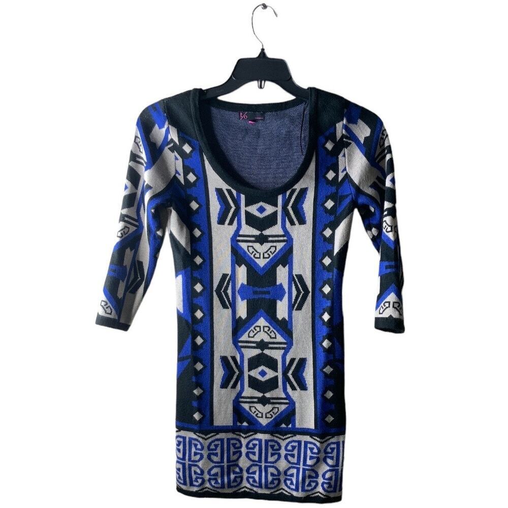 T/O Sweater Mini Dress Top Womens Size Small Round Neck 3/4 Sleeve Knitted